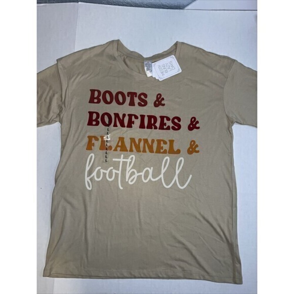 Boots & Bonfires & Flannel & Football Unisex Size Large T-shirt-NWT